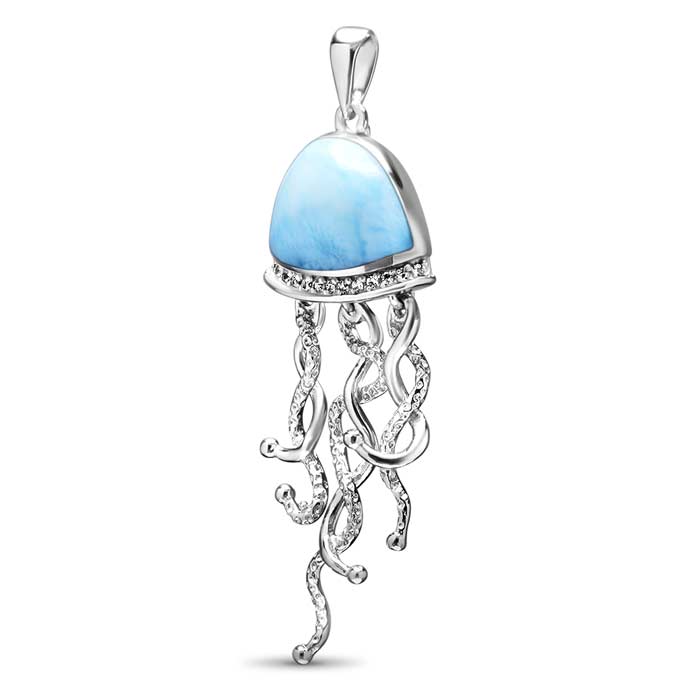 Larimar Sterling Silver Jellyfish Pendant Necklace Marahlago Jewelry ...