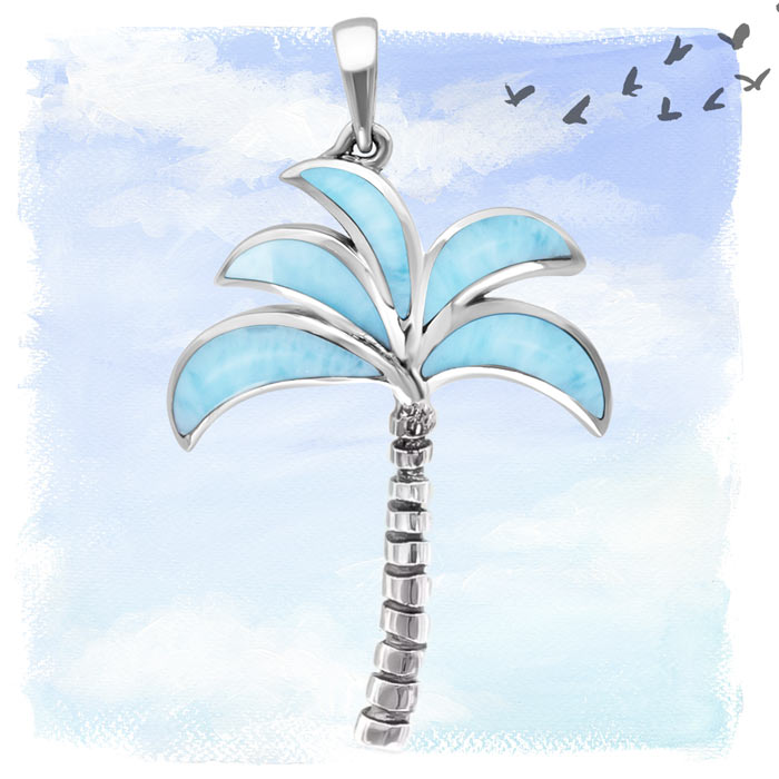 Palm Tree Necklace Larimar Jewelry Blue Gemstone